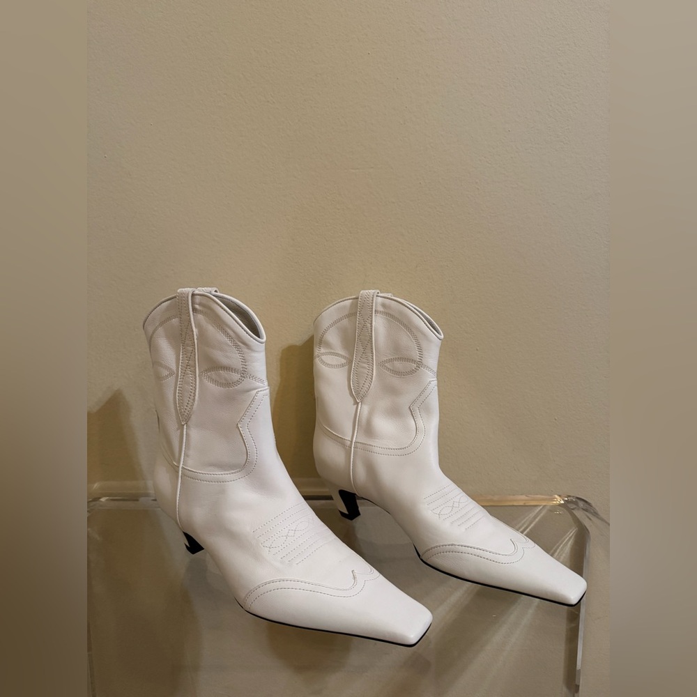 KHAITE Dallas Ankle Boots Western Leather White 37 - Picture 3 of 14
